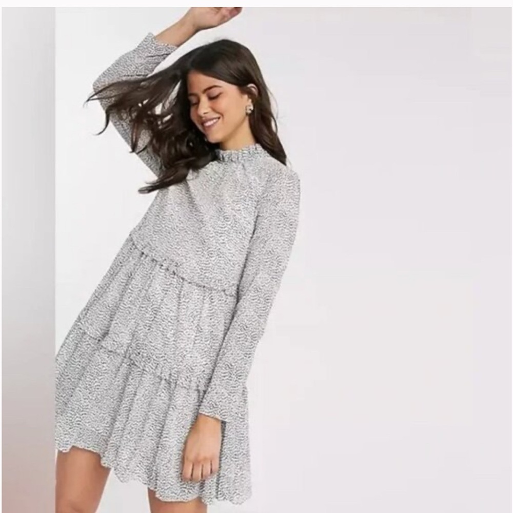 Ted Baker Phenia Spot Long Sleeve Tiered Ruffle Mini Polka Dot Dress 2 tiered